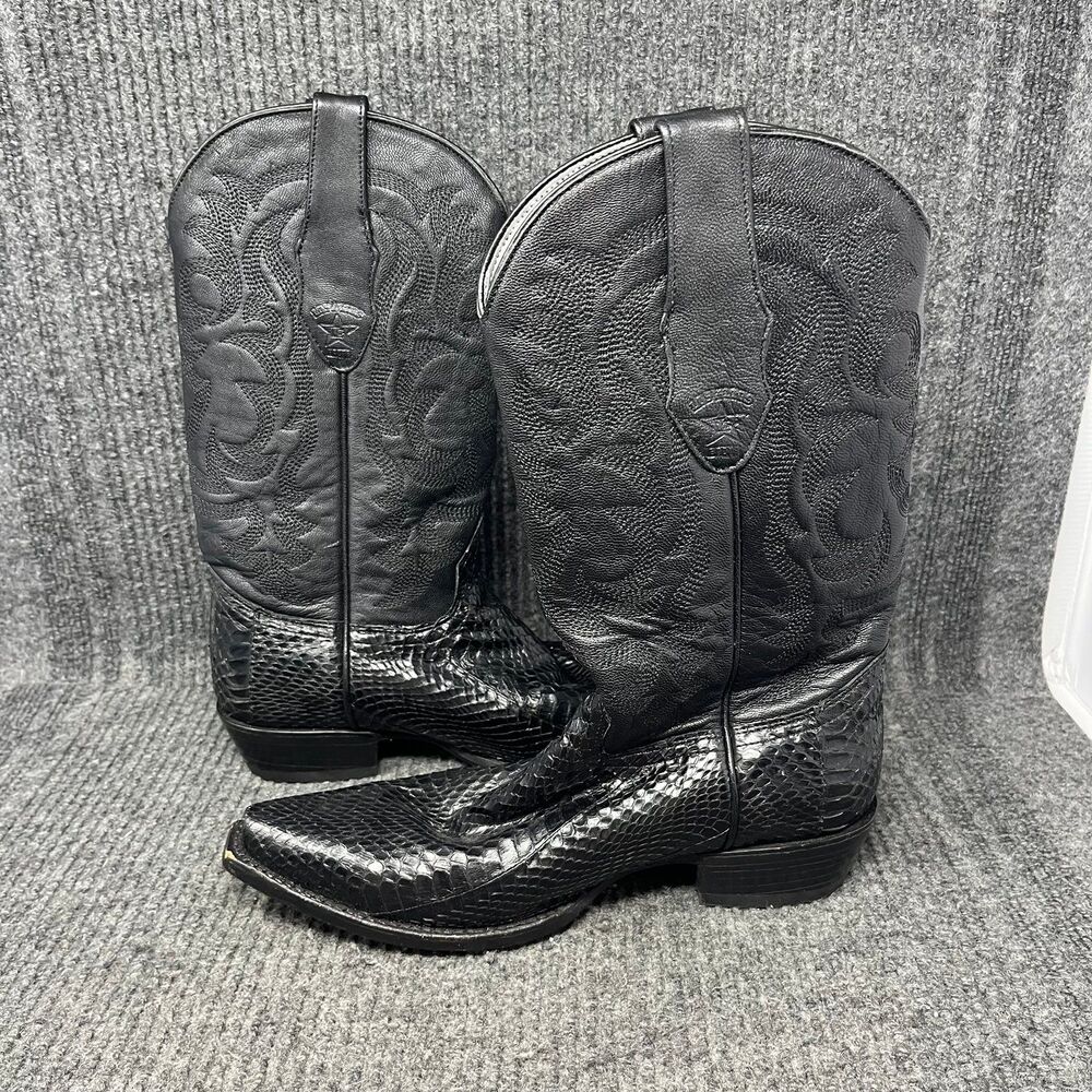 Los Altos Genuine Python Snakeskin Leather Black Western Cowboy Boots Men 6.5 EE - Picture 6 of 10